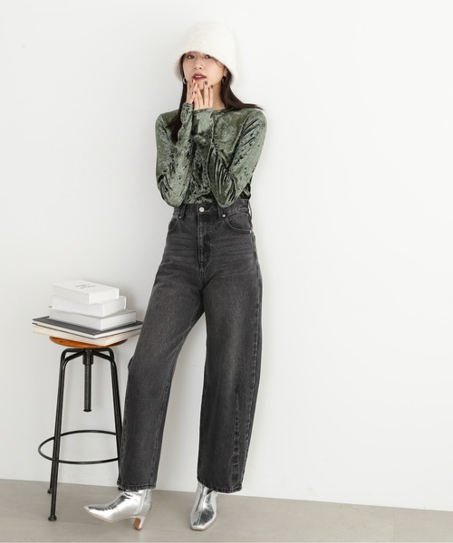 N.（N. Natural Beauty Basic）（エヌエヌナチュラルビューティーベーシック）の「◆クラッシュベロアフィンガーホールカットソー（Tシャツ/カットソー・レディース・グレー/ブルー/カーキ・MEDIUM）」の16枚目の写真