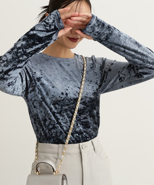 N.（N. Natural Beauty Basic）（エヌエヌナチュラルビューティーベーシック）の「◆クラッシュベロアフィンガーホールカットソー（Tシャツ/カットソー・レディース・グレー/ブルー/カーキ・MEDIUM）」の18枚目の写真