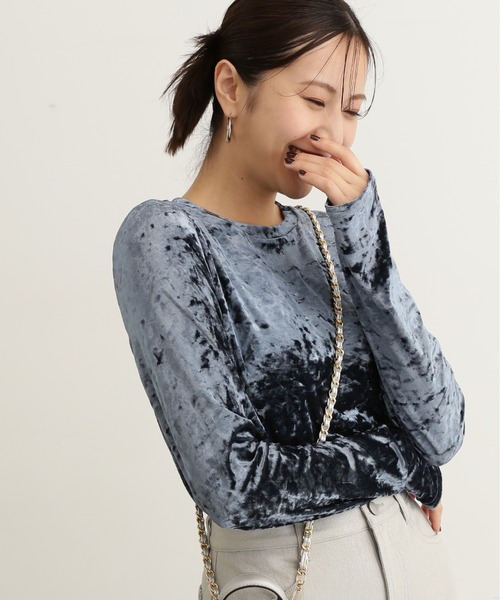 N.（N. Natural Beauty Basic）（エヌエヌナチュラルビューティーベーシック）の「◆クラッシュベロアフィンガーホールカットソー（Tシャツ/カットソー・レディース・グレー/ブルー/カーキ・MEDIUM）」の19枚目の写真