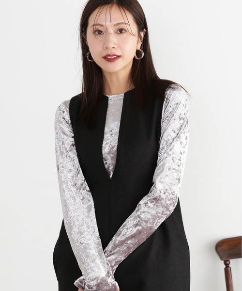 N.（N. Natural Beauty Basic）（エヌエヌナチュラルビューティーベーシック）の「◆クラッシュベロアフィンガーホールカットソー（Tシャツ/カットソー・レディース・グレー/ブルー/カーキ・MEDIUM）」の6枚目の写真