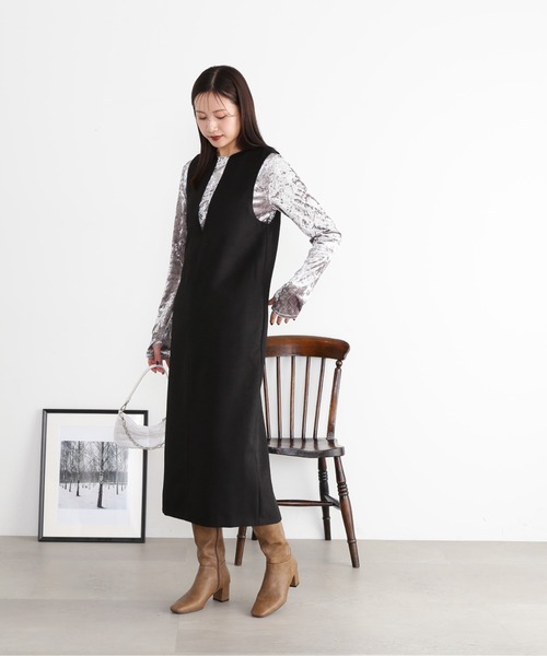 N.（N. Natural Beauty Basic）（エヌエヌナチュラルビューティーベーシック）の「◆クラッシュベロアフィンガーホールカットソー（Tシャツ/カットソー・レディース・グレー/ブルー/カーキ・MEDIUM）」の9枚目の写真