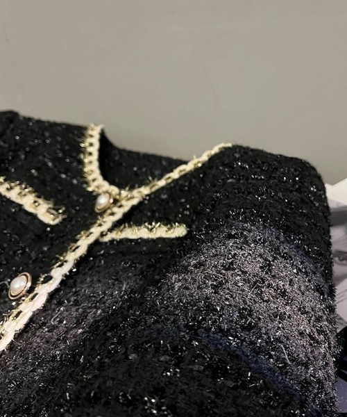 セール】【韓国オンニコーデに◎】ノーカラーツイードジャケット（ノー