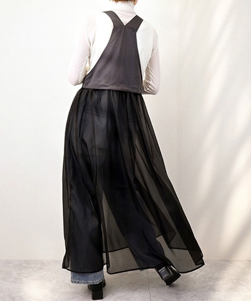 STYLEBLOCK(スタイルブロック)の「タフタ×オーガンジーマルチWAYサロペットワンピース(ワンピース・レディース・ブラック/ホワイト系その他/チャコールグレー/カーキ・M)」の8枚目の写真