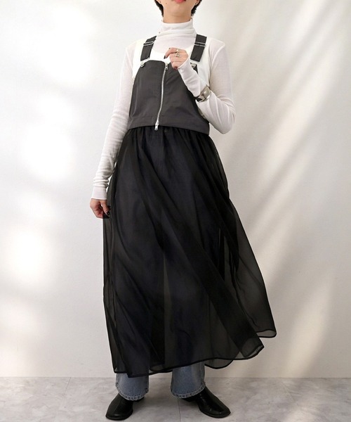 STYLEBLOCK(スタイルブロック)の「タフタ×オーガンジーマルチWAYサロペットワンピース(ワンピース・レディース・ブラック/ホワイト系その他/チャコールグレー/カーキ・M)」の10枚目の写真