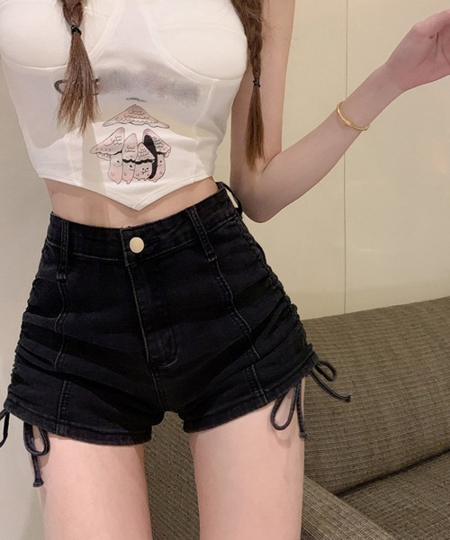 Miniministore(ミニミニストア)の「ドロスト デニムショートパンツ 夏 美脚(デニムパンツ・レディース・サックスブルー/ブラック/インディゴブルー・L/XL/M)」の4枚目の写真