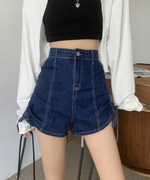 夏ミニデニムパンツ✭シンプル＆ロック✭可愛いお出かけ用 セール】ドロスト デニムショートパンツ 夏 美脚（デニムパンツ