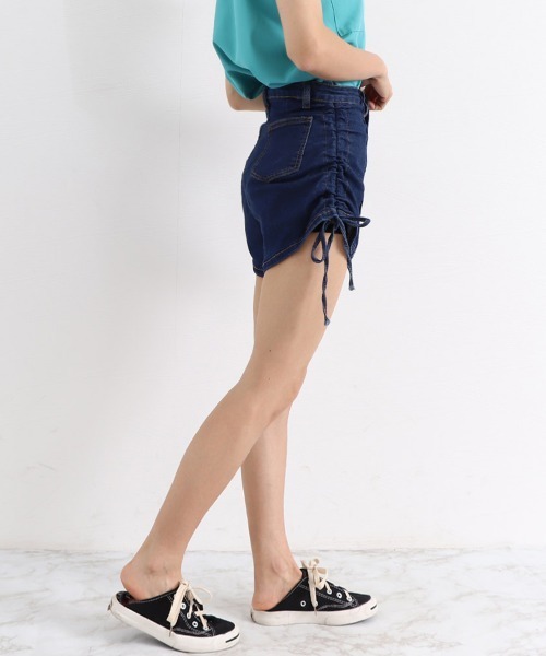 Miniministore(ミニミニストア)の「ドロスト デニムショートパンツ 夏 美脚(デニムパンツ・レディース・サックスブルー/ブラック/インディゴブルー・L/XL/M)」の12枚目の写真