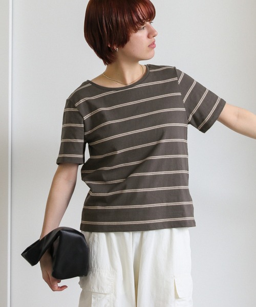 select MOCA(セレクトモカ)の「ボーダーシンプルTシャツ(Tシャツ/カットソー・レディース・ネイビー/カーキ/チャコールグレー・FREE)」の9枚目の写真
