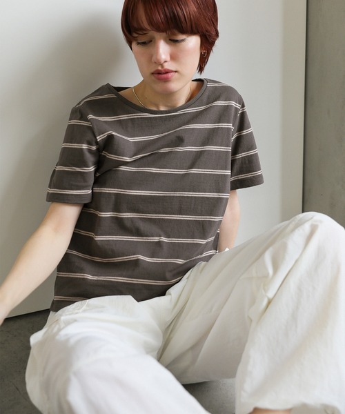 select MOCA(セレクトモカ)の「ボーダーシンプルTシャツ(Tシャツ/カットソー・レディース・ネイビー/カーキ/チャコールグレー・FREE)」の18枚目の写真