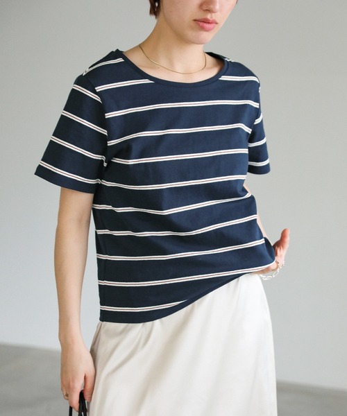 select MOCA(セレクトモカ)の「ボーダーシンプルTシャツ(Tシャツ/カットソー・レディース・ネイビー/カーキ/チャコールグレー・FREE)」の15枚目の写真