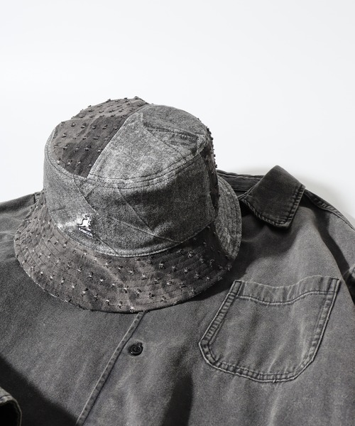 KANGOL（カンゴール）の「KANGOL DENIM MASHUP BUCKET（ハット・レディース・ネイビー/ブラック・M/L/XL）」の2枚目の写真