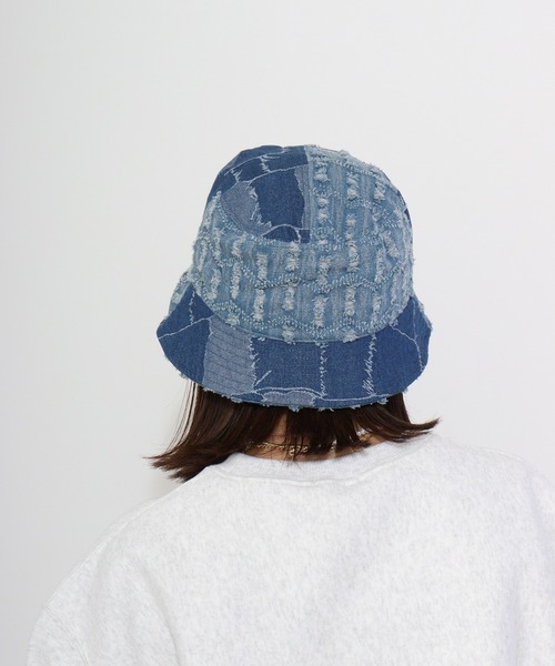 KANGOL（カンゴール）の「KANGOL DENIM MASHUP BUCKET（ハット・レディース・ネイビー/ブラック・M/L/XL）」の5枚目の写真