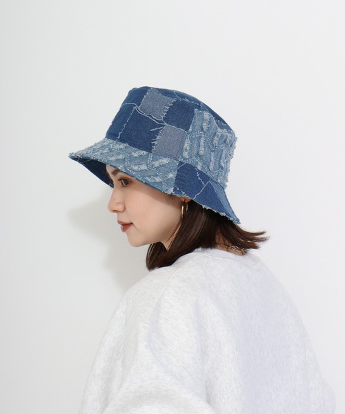 KANGOL（カンゴール）の「KANGOL DENIM MASHUP BUCKET（ハット・レディース・ネイビー/ブラック・M/L/XL）」の6枚目の写真