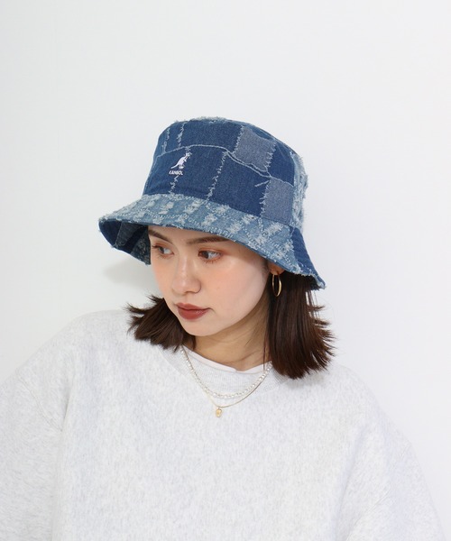 KANGOL（カンゴール）の「KANGOL DENIM MASHUP BUCKET（ハット・レディース・ネイビー/ブラック・M/L/XL）」の4枚目の写真