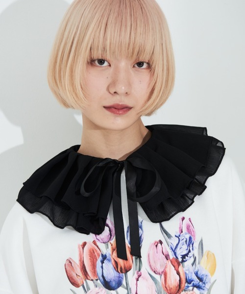 MERLOT（メルロー）の「シフォンプリーツ付け襟（付け襟・レディース・ホワイト/ブラック・FREE）」の2枚目の写真