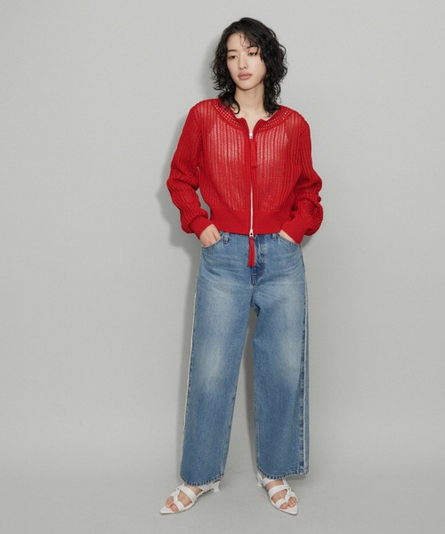 セール】【WEB限定】ラインメッシュニットブルゾン