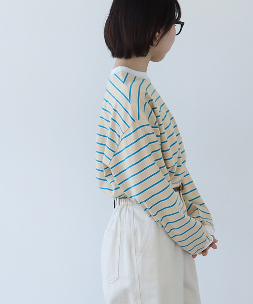 PAR ICI（パーリッシィ）の「マルチボーダー 長袖ポケットカットソー（Tシャツ/カットソー・レディース・チャコールグレー/ホワイト/ベージュ・FREE）」の21枚目の写真