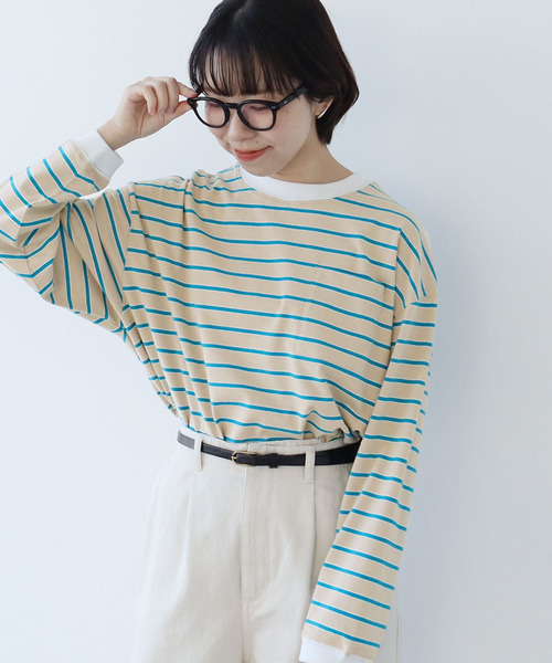 PAR ICI（パーリッシィ）の「マルチボーダー 長袖ポケットカットソー（Tシャツ/カットソー・レディース・チャコールグレー/ホワイト/ベージュ・FREE）」の22枚目の写真