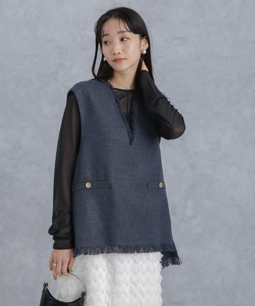 NANO universe（ナノユニバース）の「ツイードジレ（ベスト・レディース・アイボリー/ネイビー/イエロー・FREE）」の3枚目の写真