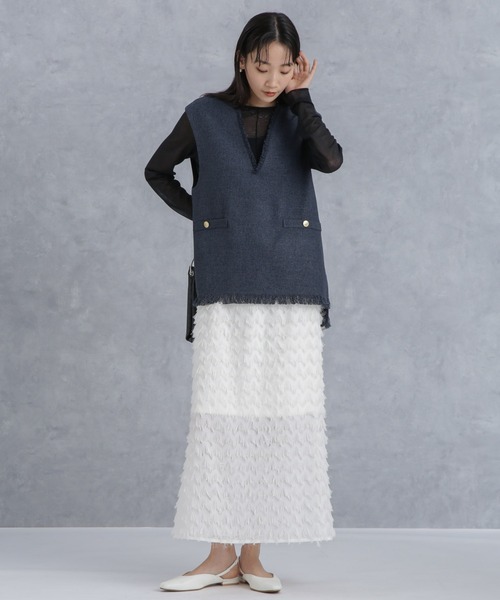 NANO universe（ナノユニバース）の「ツイードジレ（ベスト・レディース・アイボリー/ネイビー/イエロー・FREE）」の16枚目の写真
