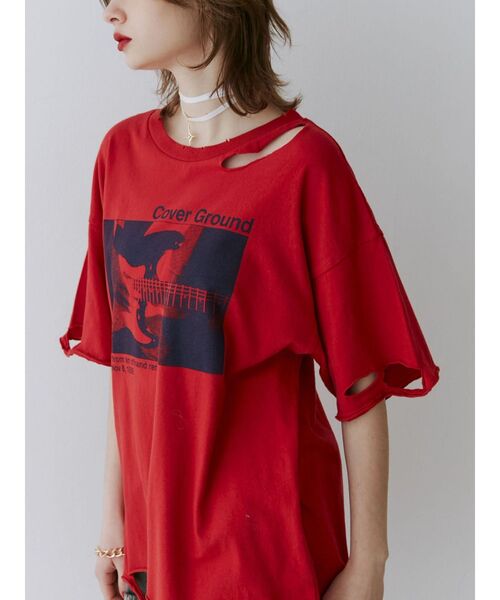 jouetie（ジュエティ）の「ダメージフォトBIG Tシャツ（Tシャツ/カットソー・レディース・ブラック/レッド/オフホワイト・MEDIUM）」の15枚目の写真