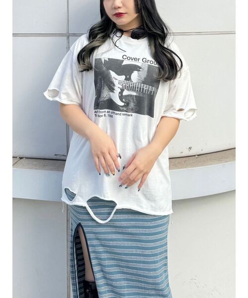 jouetie（ジュエティ）の「ダメージフォトBIG Tシャツ（Tシャツ/カットソー・レディース・ブラック/レッド/オフホワイト・MEDIUM）」の20枚目の写真