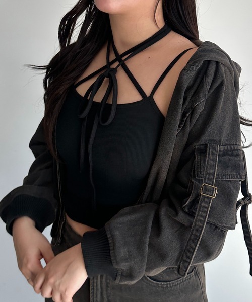 apres jour mignon（アプレジュールミニョン）の「カップ付きチョーカーキャミソール（キャミソール・レディース・ブラック/杢グレー/アイボリー・フリー/X-LARGE）」の6枚目の写真