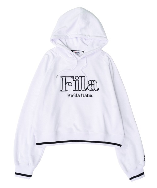FILA(フィラ)の「FILA フィラ ブランド ロゴ ショート ラグラン ラインリブ 裏毛 長袖 スウェット パーカー フーディー(パーカー・レディース・ホワイト/ブラック/ブルー・M/L/LL)」の13枚目の写真