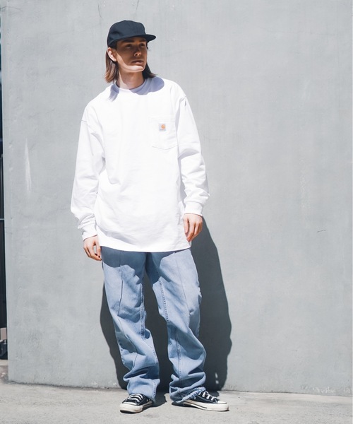 Carhartt(カーハート)の「【Carhartt/カーハート】K126 Workwear Long-Sleeve Pocket T-Shirt ヘビーウェイト ビッグシルエット ワンポイントブランドロゴ ロンT ポケット付き 定番 ノームコア(Tシャツ/カットソー・メンズ・ホワイト/ブラック・SMALL/MEDIUM/LARGE/X-LARGE)」の3枚目の写真