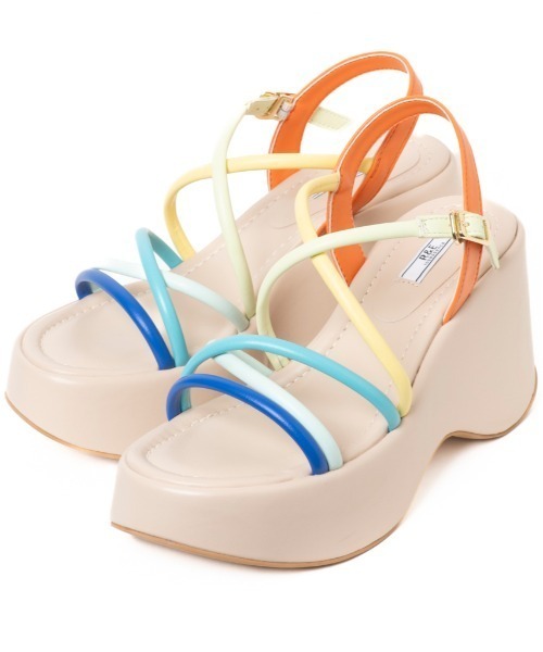 R&E（アールアンドイー）の「【R&E】コードクロスストラップ厚底ウェッジソールサンダル（サンダル・レディース・ブラック/マルチ/シルバー/ホワイト・S/M/L）」の4枚目の写真