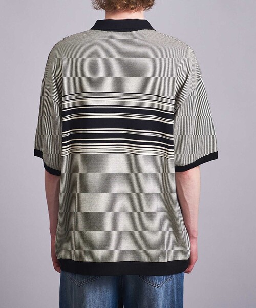 monkey time ニットポロシャツ 定価15950円 美品 Mサイズ monkey time】 サマーニットポロシャツ ジャガード柄 白黒 S