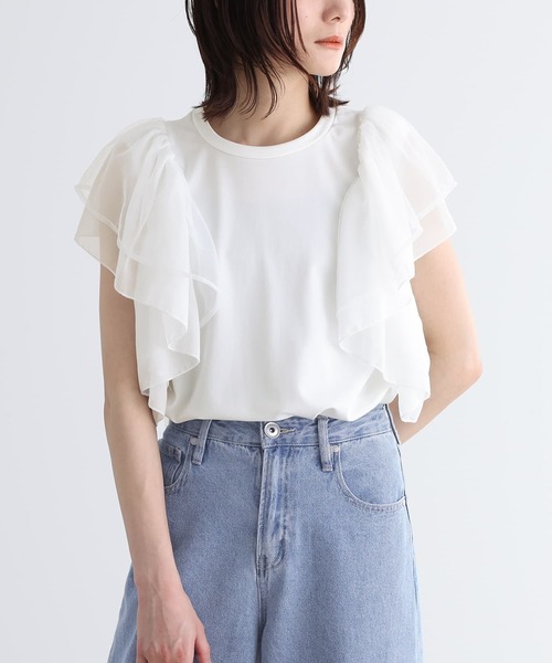 n'OrLABEL(ノアールレーベル)の「ショルダーフリルプルオーバー(Tシャツ/カットソー・レディース・オフホワイト/ブラック・2/1)」の19枚目の写真