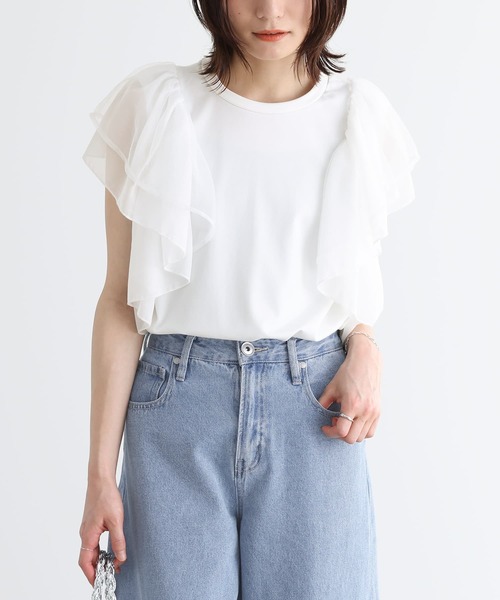 n'OrLABEL(ノアールレーベル)の「ショルダーフリルプルオーバー(Tシャツ/カットソー・レディース・オフホワイト/ブラック・2/1)」の20枚目の写真