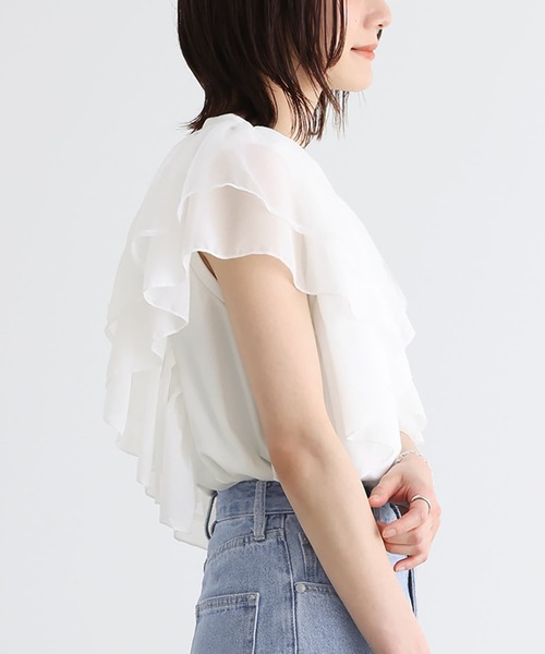 n'OrLABEL(ノアールレーベル)の「ショルダーフリルプルオーバー(Tシャツ/カットソー・レディース・オフホワイト/ブラック・2/1)」の21枚目の写真