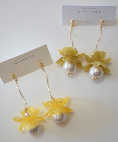 CERCA(チェルカ)の「jolie minette/フラワーパール ロング ピアス(ピアス(両耳用)・レディース・ブルーパープル/ホワイト系/ピンク系/アクア/クリア/ベージュ系/ブラウン系/ブラック/オリーブ/クリアイエロー/ラベンダー・FREE)」の12枚目の写真