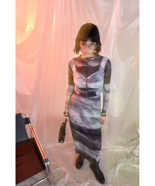 Solace（ソレイス）の「ニュアンス柄シアーナローロングスカート（スカート・レディース・ブラック/ベージュ/オレンジ・FREE）」の6枚目の写真