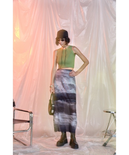 Solace（ソレイス）の「ニュアンス柄シアーナローロングスカート（スカート・レディース・ブラック/ベージュ/オレンジ・FREE）」の7枚目の写真