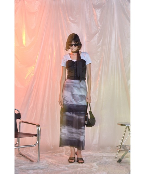 Solace（ソレイス）の「ニュアンス柄シアーナローロングスカート（スカート・レディース・ブラック/ベージュ/オレンジ・FREE）」の8枚目の写真