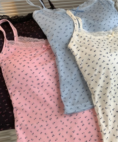 Per sist ence(パーシエンス)の「リボンレースフラワープリントブラトップ/カップ付き(キャミソール・レディース・ピンク/ブラック/オフホワイト/ブルー・FREE)」の22枚目の写真