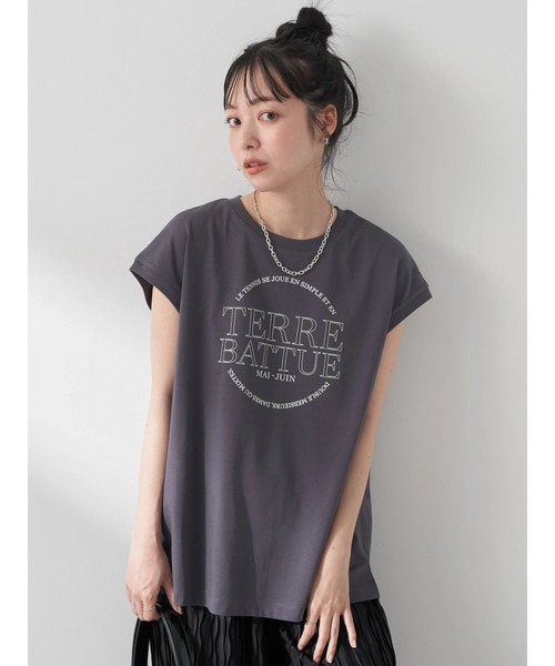 earth music&ecology（アースミュージックアンドエコロジー）の「TERRE　BATTUE　フレンチT（Tシャツ/カットソー・レディース・チャコールグレー/オフホワイト・FREE）」の6枚目の写真