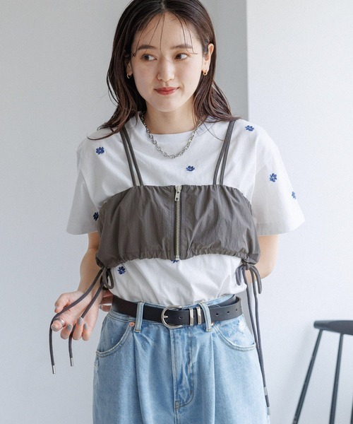 RAGEBLUE（レイジブルー）の「サイドリボン/ジップナイロンビスチェ（ベスト・レディース・グレー/オリーブ・FREE）」の2枚目の写真