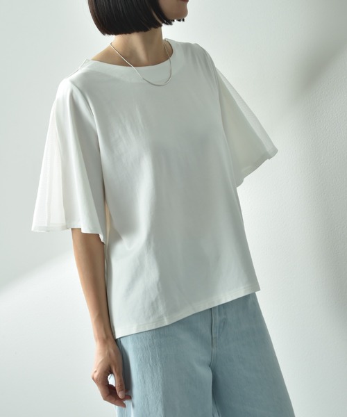 INTERPLANET（インタープラネット）の「袖フレアーメッシュプルオーバー（Tシャツ/カットソー・レディース・ブラック/オフホワイト/ブルー・FREE）」の16枚目の写真