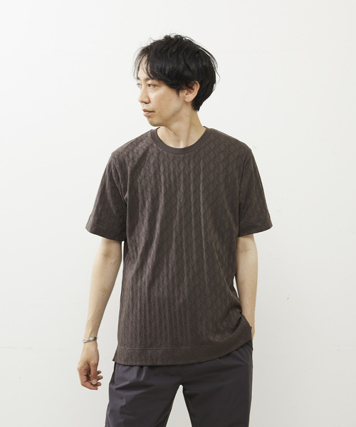 MEN'S MELROSE（メンズメルローズ）の「ジオメトリックジャガードクルーネックTシャツ（Tシャツ/カットソー・メンズ・ミント/チャコールグレー/ホワイト・3/2/4）」の4枚目の写真