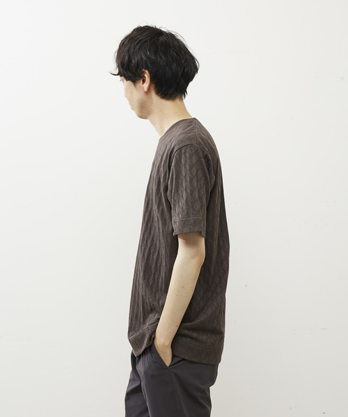 MEN'S MELROSE（メンズメルローズ）の「ジオメトリックジャガードクルーネックTシャツ（Tシャツ/カットソー・メンズ・ミント/チャコールグレー/ホワイト・3/2/4）」の5枚目の写真