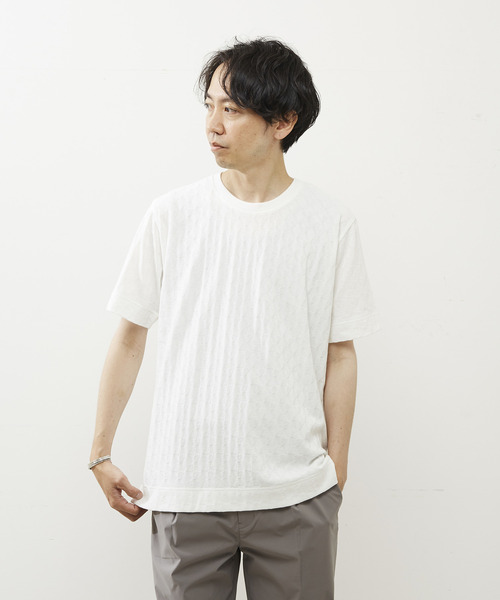 MEN'S MELROSE（メンズメルローズ）の「ジオメトリックジャガードクルーネックTシャツ（Tシャツ/カットソー・メンズ・ミント/チャコールグレー/ホワイト・3/2/4）」の16枚目の写真