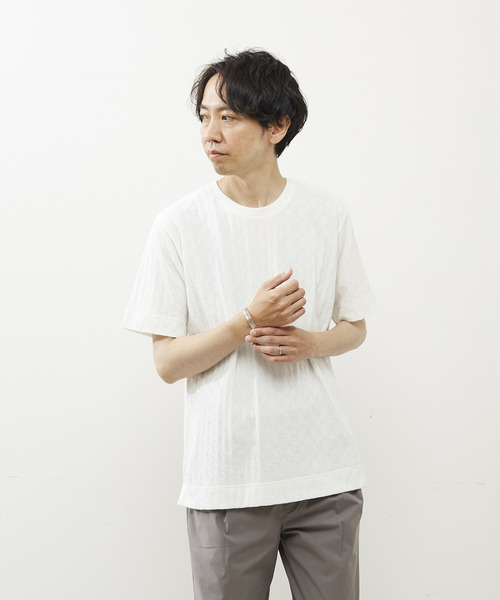 MEN'S MELROSE（メンズメルローズ）の「ジオメトリックジャガードクルーネックTシャツ（Tシャツ/カットソー・メンズ・ミント/チャコールグレー/ホワイト・3/2/4）」の17枚目の写真