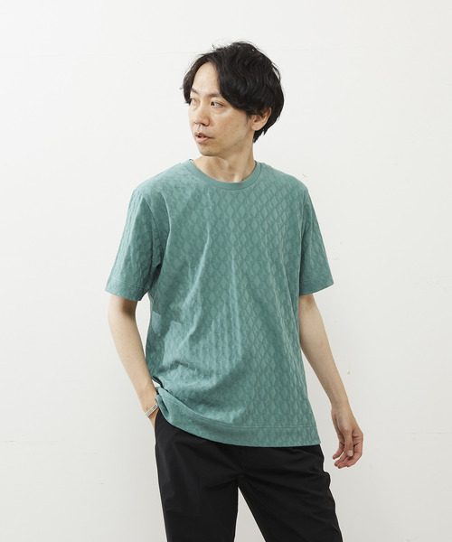 MEN'S MELROSE（メンズメルローズ）の「ジオメトリックジャガードクルーネックTシャツ（Tシャツ/カットソー・メンズ・ミント/チャコールグレー/ホワイト・3/2/4）」の20枚目の写真