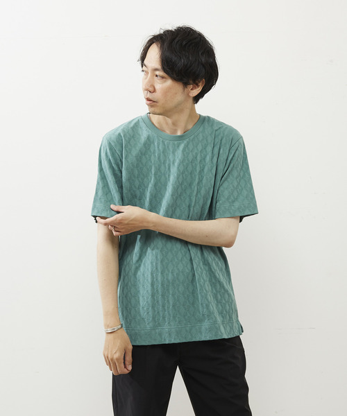 MEN'S MELROSE（メンズメルローズ）の「ジオメトリックジャガードクルーネックTシャツ（Tシャツ/カットソー・メンズ・ミント/チャコールグレー/ホワイト・3/2/4）」の21枚目の写真