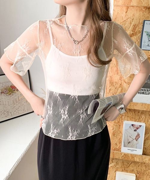 BANNER SELECT（バナーセレクト）の「シアーレース刺繍トップス（Tシャツ/カットソー・レディース・ブラック/ホワイト/ベージュ・FREE）」の7枚目の写真