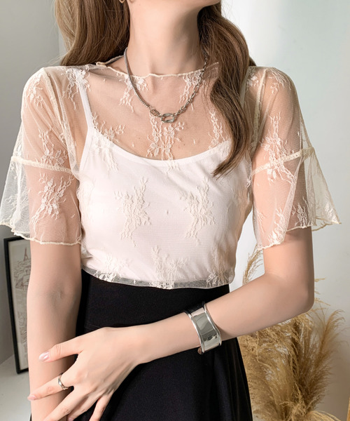 BANNER SELECT（バナーセレクト）の「シアーレース刺繍トップス（Tシャツ/カットソー・レディース・ブラック/ホワイト/ベージュ・FREE）」の14枚目の写真